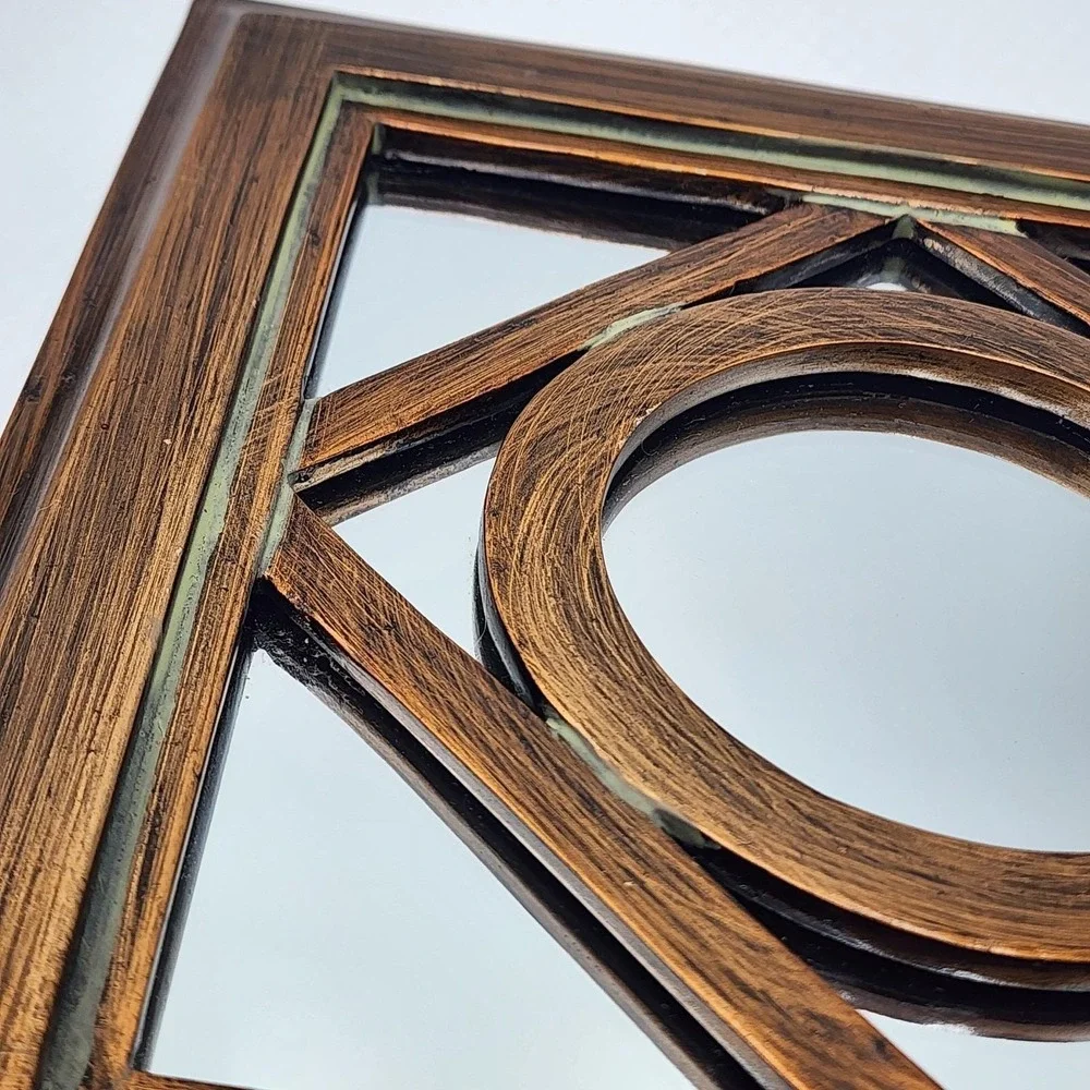 Vintage 70s Brass Tone Wall Mirror Geometric Layered Modernist Accent Decor 10